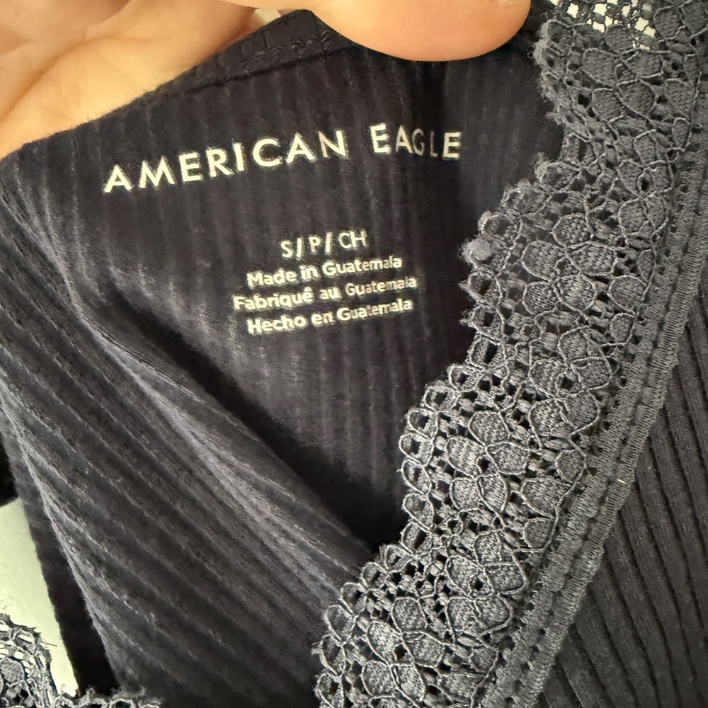 American Eagle Outfitters Navy Crop Tank Top with Lace Detail - Picture 4 of 4